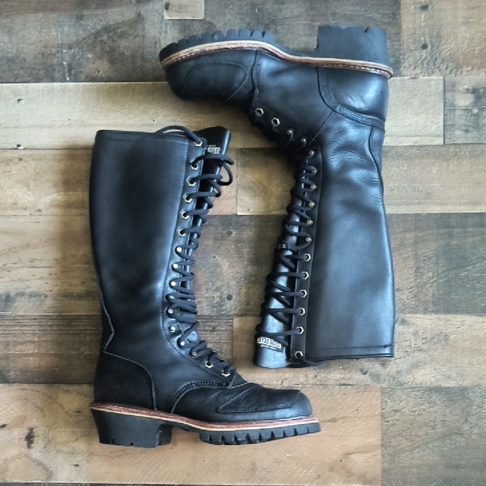 Guide Gear Lineman Logger Leather 14" High Composite Toe Vibram Boots  Sz 9.5 EE